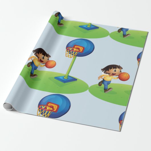Kid Basketball spielen mit Hoop Fun Sport Geschenkpapier (Ungerollt)