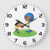 Kid Basketball spielen mit Hoop Fun Sport Große Wanduhr (Vorderseite)