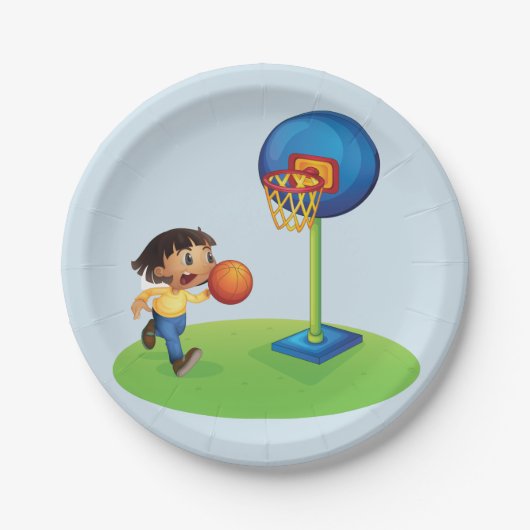 Kid Basketball spielen mit Hoop Fun Sport Pappteller (Vorderseite)