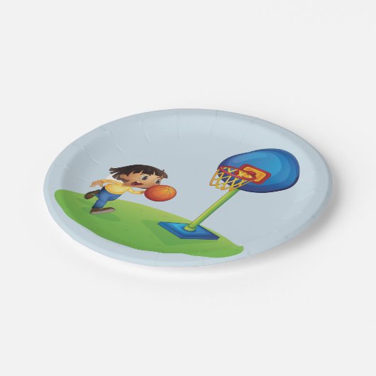 Kid Basketball spielen mit Hoop Fun Sport Pappteller (Schrägansicht)