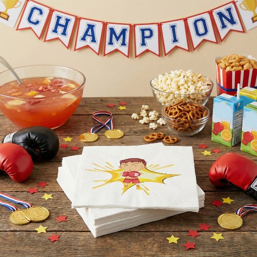 Kid Boxer in Red Gloves and Shorts Serviette