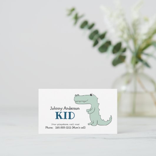 Kid Dinosaur Business Card für Boy Playdate Telefonnummerkarte (Stehend Vorderseite)