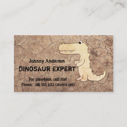 Kid Dinosaur Expert Business Card für Boy Playdate Telefonnummerkarte (Vorderseite)