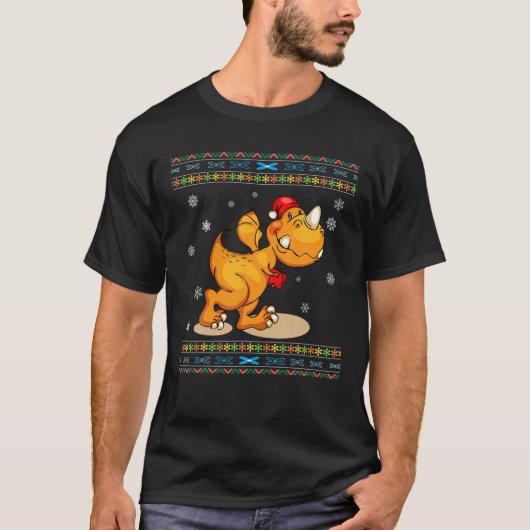 Kid Dinosaur Ugly Christmas Santa Trex Tree Rex Bo T-Shirt (Vorderseite)
