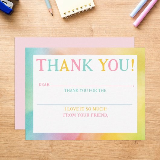 Kid Fill-In Danke Rainbow Watercolor Note Card