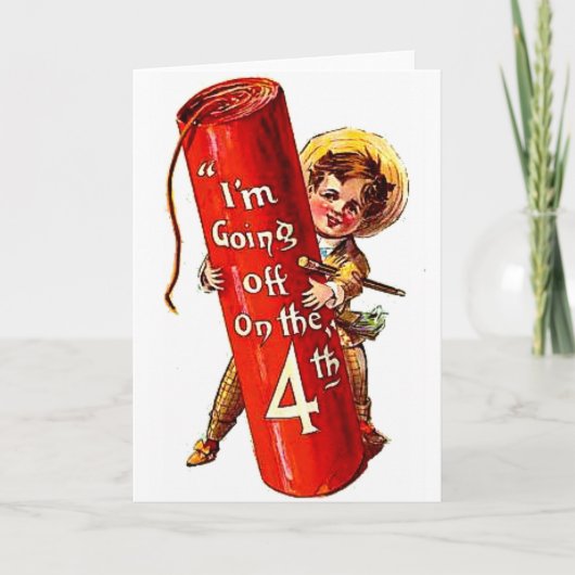 Kid Firecracker Joke 4. Juli Vintage Postkarte Art (Vorderseite)