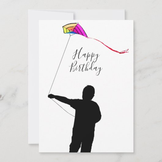Kid Flying Kite Spring Happy Birthday Card (Vorderseite)