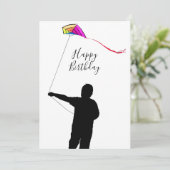 Kid Flying Kite Spring Happy Birthday Card (Stehend Vorderseite)