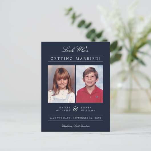 Kid Foto Save the Date | Dunkelblau Postkarte (Stehend Vorderseite)