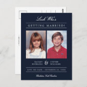 Kid Foto Save the Date | Dunkelblau Postkarte (Vorne/Hinten)