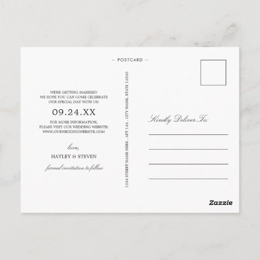 Kid Foto Save the Date | Malvenfarben Postkarte (Rückseite)