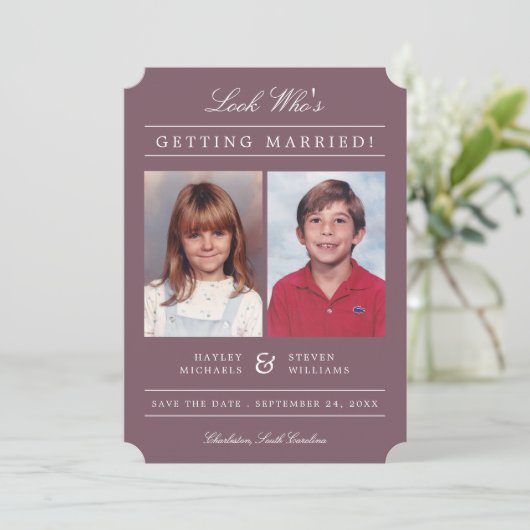 Kid Fotos Old School Classic Styling | Malvenfarbe Save The Date (Stehend Vorderseite)
