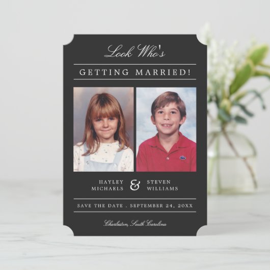 Kid Fotos Old School Classic Styling | Schwarz Save The Date (Stehend Vorderseite)