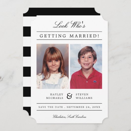 Kid Fotos Old School Classic Styling | Weiß Save The Date (Vorne/Hinten)