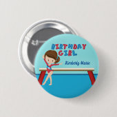 Kid Gymnastics Blue Monogram Birthday Girl Party Button (Vorne & Hinten)