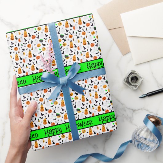 Kid Halloween Ghost Pumpkin Black Cat Personalize Geschenkpapier (Schenken)