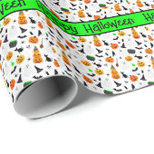 Kid Halloween Ghost Pumpkin Black Cat Personalize Geschenkpapier (Rolleneckpunkt)