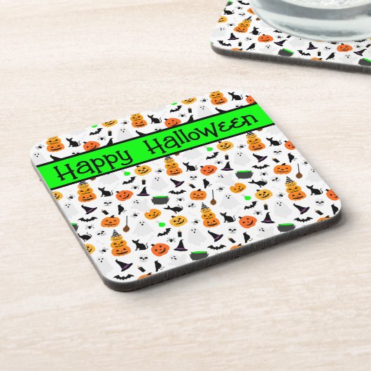 Kid Halloween Ghost Pumpkin Black Cat Personalize Getränkeuntersetzer (Linke Seite)