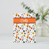 Kid Halloween Ghost Pumpkin Black Cat Personalize Postkarte (Stehend Vorderseite)