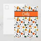 Kid Halloween Ghost Pumpkin Black Cat Personalize Postkarte (Vorne/Hinten)