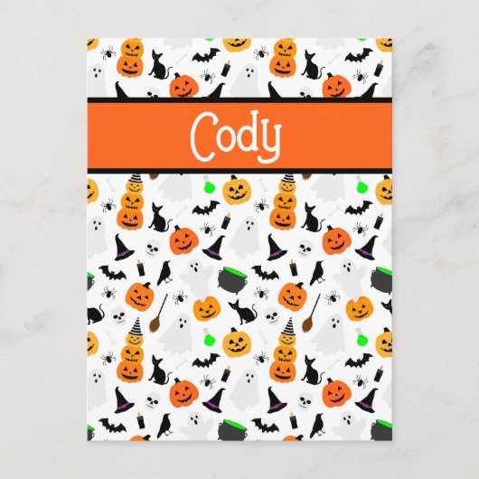Kid Halloween Ghost Pumpkin Black Cat Personalize Postkarte (Vorderseite)