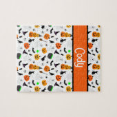 Kid Halloween Ghost Pumpkin Black Cat Personalize Puzzle (Horizontal)