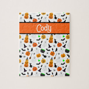 Kid Halloween Ghost Pumpkin Black Cat Personalize Puzzle
