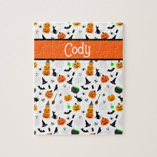 Kid Halloween Ghost Pumpkin Black Cat Personalize Puzzle (Vertikal)