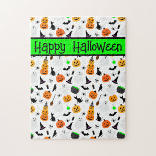 Kid Halloween Ghost Pumpkin Black Cat Personalize Puzzle