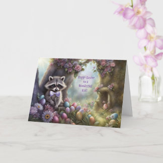 Kid Happy Easter Cute Raccoon and Easter Eggs Karte