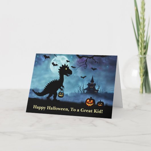 Kid Happy Halloween mit Niedlichem Dinosaurier Karte (Vorderseite)