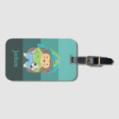 Kid Igel Soccer Player Türkis Streifen Gepäckanhänger (Vorderseite (Horizontal))