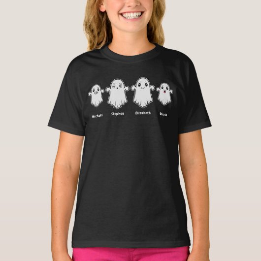 Kid Mommy Daddy 4 Person Ghost Family Halloween T-Shirt (Vorderseite)