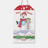 Kid Polar Bear Selfie mit Snowman Gift Tag Geschenkanhänger (Vorderseite)
