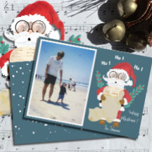 Kid Single Foto | Santa Claus Blue Holiday Card