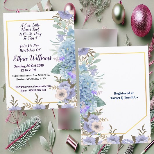 Kid Soft Blue Little Blume Bud Hydrangea Geburtsta Einladung