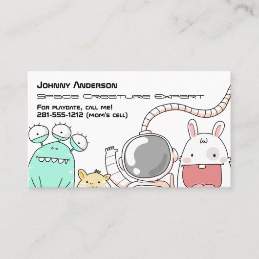 Kid Space Creature Expert Business Card für Junge Telefonnummerkarte (Vorderseite)