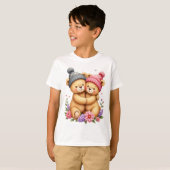 Kid T-Shirt With Two Teddy Bears With Caps (Vorne ganz)