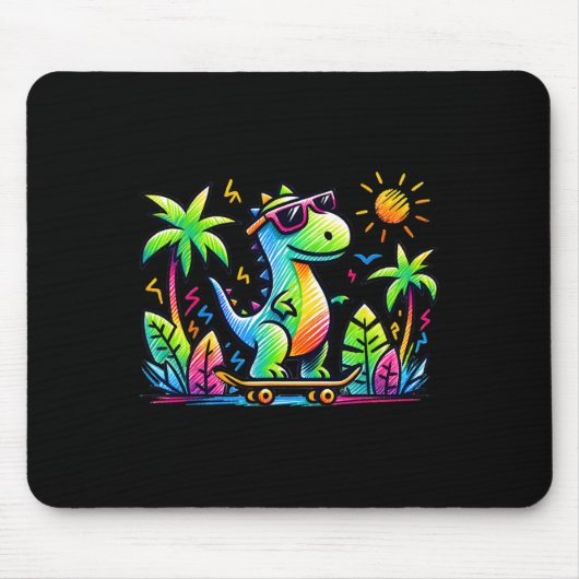 Kidcore-Ästhetik-Dinosaurier-Skateboard-Doodle Al Mousepad (Vorne)