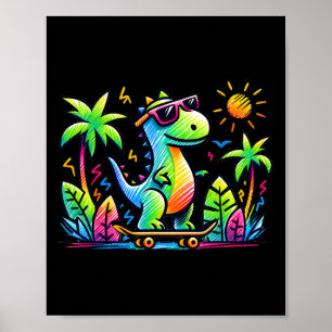 Kidcore-Ästhetik-Dinosaurier-Skateboard-Doodle Al Poster