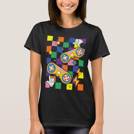 Kidcore-Ästhetik-Stoff-Videospiel-Patches Alt-Mode T-Shirt (Vorderseite)