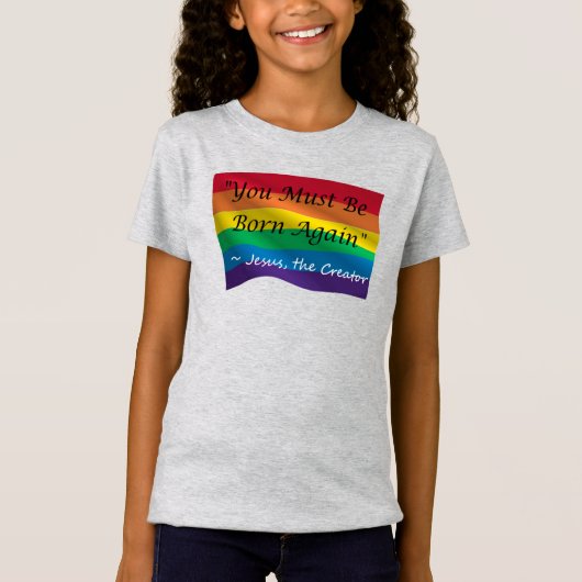 Kidds Rainbow-Pride-Shirt "Sei wieder Geboren" T-Shirt (Vorderseite)