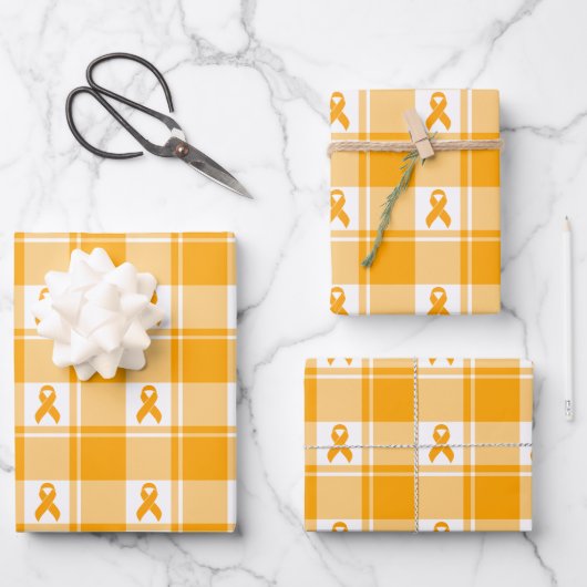 Kidney Cancer Awareness Plaid Wrapping Paper Geschenkpapier Set (Vorderseite)