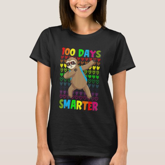Kids 100 Days Smarter Hearts Dabbing Sloth 100th D T-Shirt (Vorderseite)