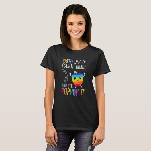 Kids 100th Day Of Fourth Grade And Still Poppin It T-Shirt (Vorne ganz)
