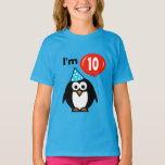 Kids 10th Birthday shirt | penguin and red balloon<br><div class="desc">Kids Birthday shirt for ten year old child. Funny penguin cartoon with red balloon and party hat. Personalizable age number,  1 2 3 4 5 6 7 8 9 etc. Fun celebration design for kid's tenth Birthday party.</div>