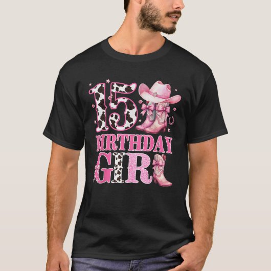 Kids 15th Birthday Girl Rodeo Western Cowgirl Birt T-Shirt (Vorderseite)