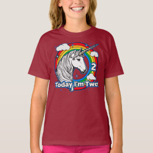 Kid's 2. Geburtstag Einhorn Regenbogen Heute bin i T-Shirt
