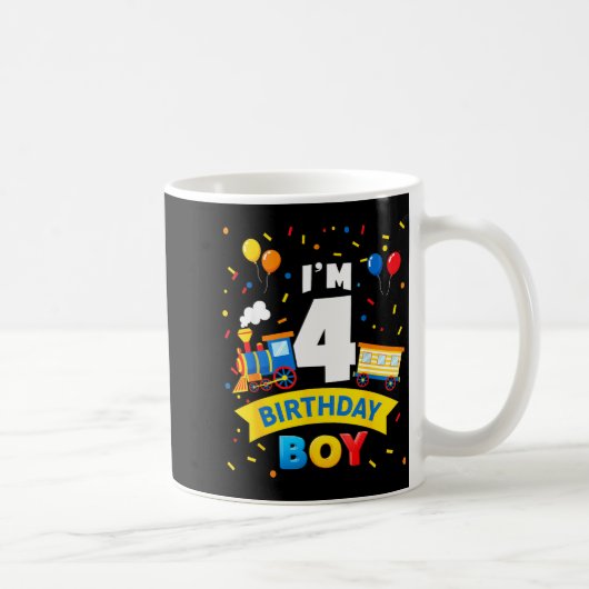Kids 4th Birthday Boy Train Four 4 Year Old Birthd Kaffeetasse (Rechts)