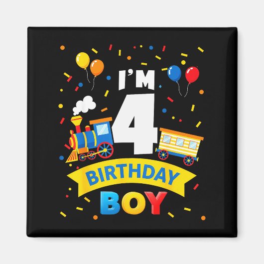 Kids 4th Birthday Boy Train Four 4 Year Old Birthd Magnet (Vorne)